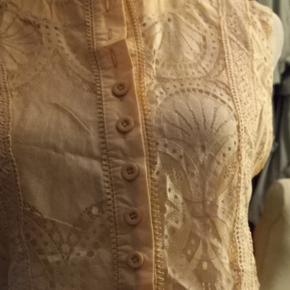 new,y2k hollow out pink lace button vest,sides print patterns do not match, med. - Picture 5 of 6